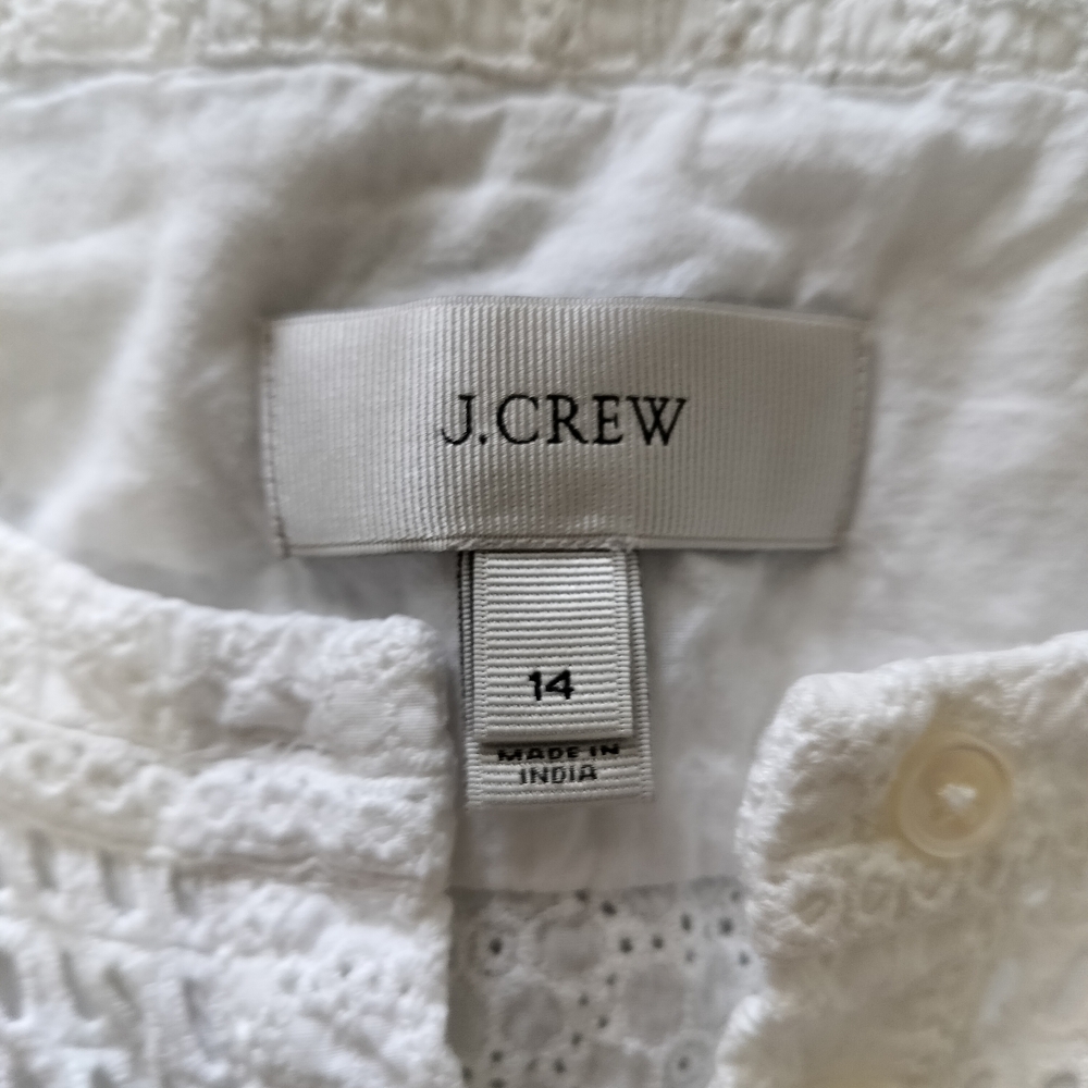 J.Crew White Eyelet Short Sleeve Blouse Size 14 Boho Cottage - Picture 3 of 7